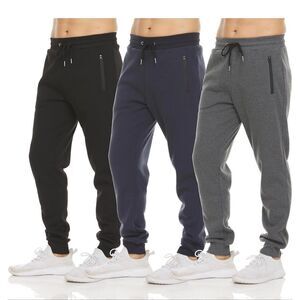 PURE CHAMP Mens 3 Pack Fleece Active Athletic Workout Jogger Sweatpants for Men
